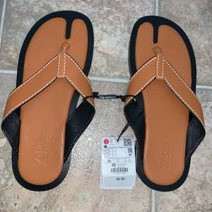 Zara Topstitched Flat Sandals